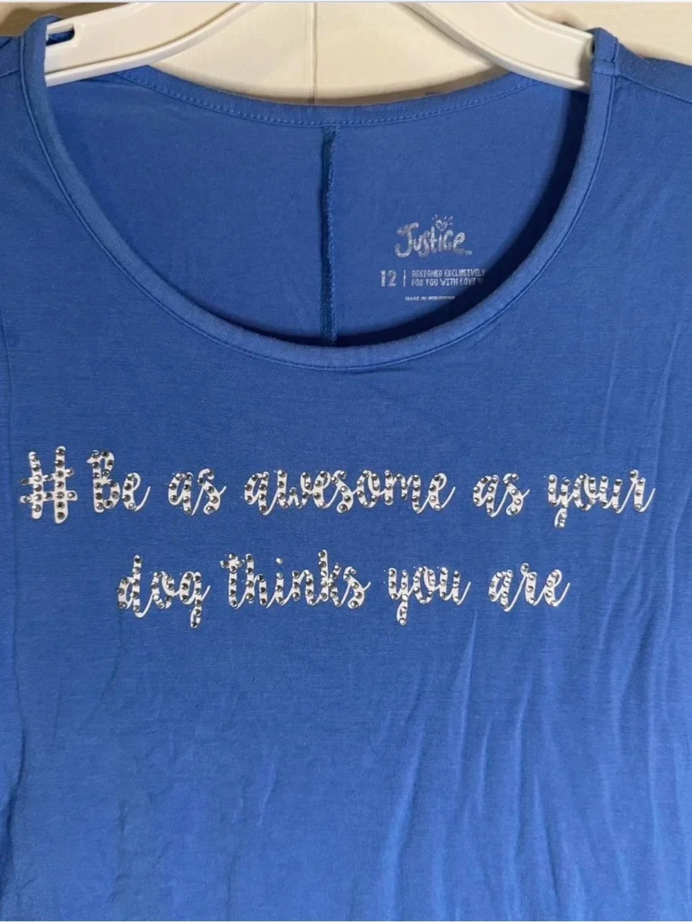 Justice Blue Short Sleeve Graphic Tee with White Script
